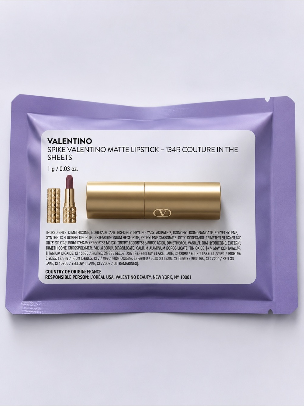 Valentino Matte Lipstick - Gold Case with Purple Shade